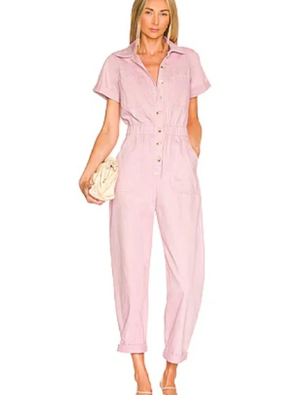 Show Me Your Mumu Pink Utility Button Front Jumpsuit Large 8589